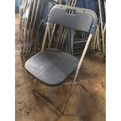 64 - 75X FOLD OUT CHAIRS AND APPROX. 90X SILK COVERS, PLASTIC SEAT AND BACK WITH METAL FRAME, 83CM (H) X ... 