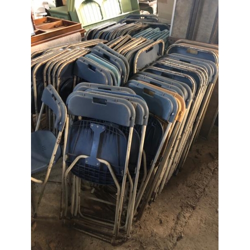 64 - 75X FOLD OUT CHAIRS AND APPROX. 90X SILK COVERS, PLASTIC SEAT AND BACK WITH METAL FRAME, 83CM (H) X ... 