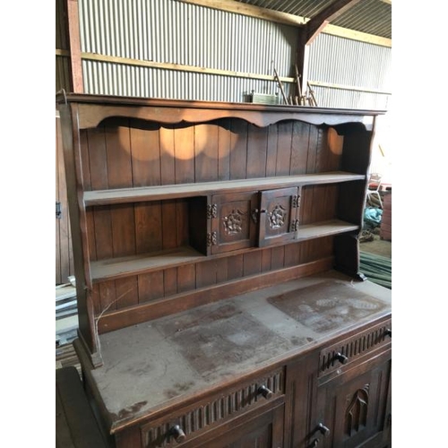 87 - WOODEN DINING ROOM CUPBOARD, WITH CARVED PANELS, 2X DRAWERS WITH 2X CUPBOARDS BELOW, SMALL UPPER STO... 