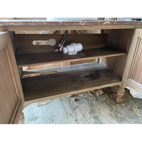 97 - BATHROOM BASIN AND CUPBOARD WITH STONE TOP, CUPBOARD MISSING KEY BUT UNLOCKED, TOTAL DIMENSIONS 120C... 