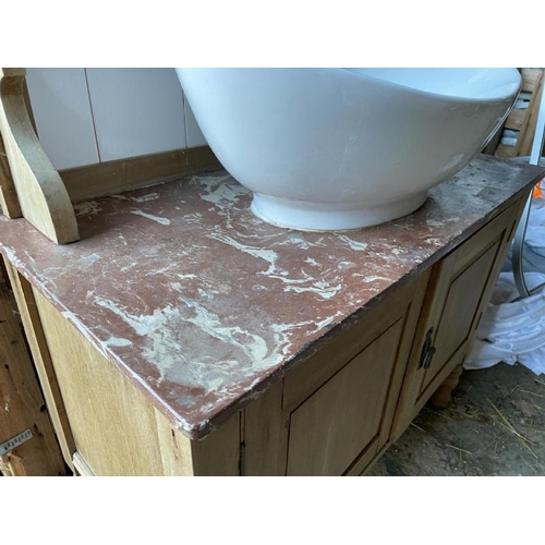 97 - BATHROOM BASIN AND CUPBOARD WITH STONE TOP, CUPBOARD MISSING KEY BUT UNLOCKED, TOTAL DIMENSIONS 120C... 