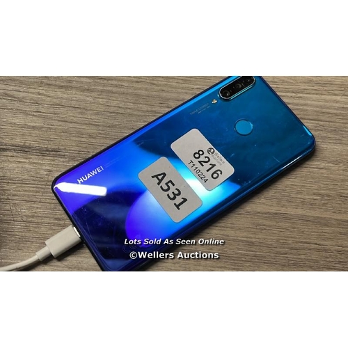 8216 - HUAWEI P30 LITE MAR-LX1A / IMEI: 864056042948932 / POWERS UP / SEE IMAGESS FOR CONDITION / CONNECTED... 