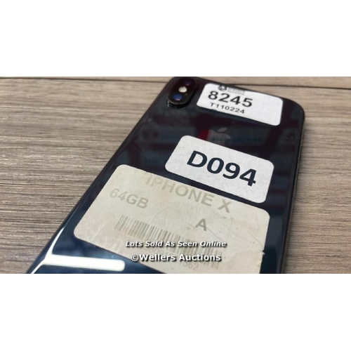 8245 - APPLE IPHONE X / A1865 / 64 GB / IMEI: 354858091941362 / POWERS UP / SEE IMAGESS FOR CONDITION - CRA... 