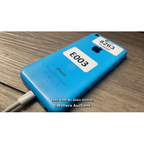 8263 - APPLE IPHONE 5C / A1507 / IMEI: 352005070065563 / POWERS UP / SEE IMAGES FOR CONDITION / I-CLOUD ACT... 