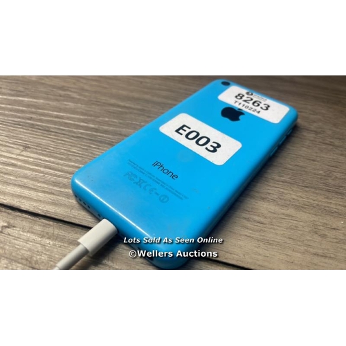 8263 - APPLE IPHONE 5C / A1507 / IMEI: 352005070065563 / POWERS UP / SEE IMAGES FOR CONDITION / I-CLOUD ACT... 