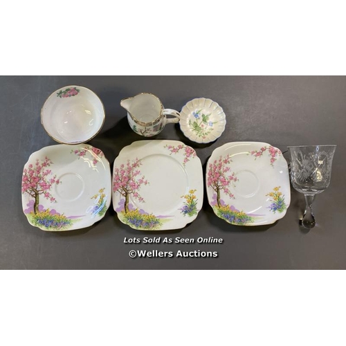 9581 - ASSORTMENT OF CHINA INCL. SPRINGTIME TUDOR SHAPE, BE OLDE ENGLISH GROSVENOR AND  CRYSTAL GLASS MARRI... 