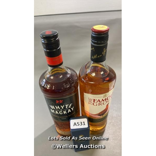 9584 - NEW THE FAMOUS GROUSE WHISKY 40% VOL. 1L,  WHYTE & MACKAY WHISKEY 40% VOL. 1L AND  NEW JOHNNIE WALKE... 