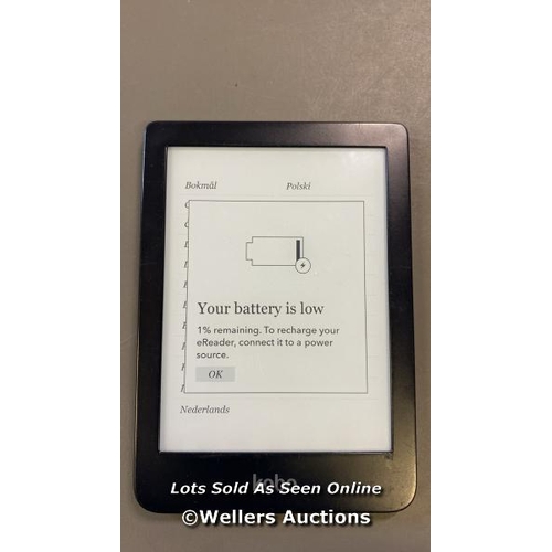 9601 - RAKUTEN KOBO E-BOOK READER MODEL N249 - FACTORY SETTINGS RESTORED