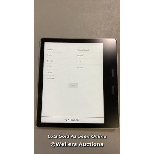 9607 - AMAZON KINDLE OASIS - 9TH GENERATION, MODEL S8IN4O - FACTORY SETTINGS RESTORED