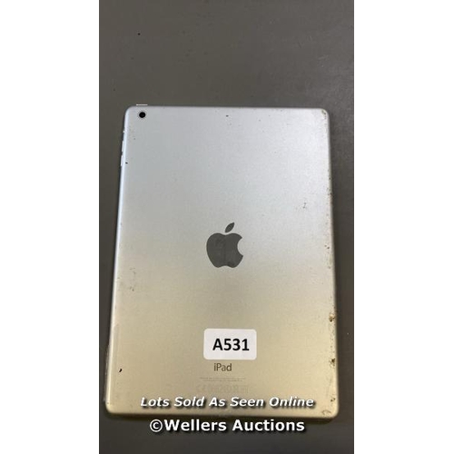 9671 - APPLE IPAD AIR MODEL A1474, 16GB, SERIAL: DMPPRCVKFK14 - ICLOUD UNLOCKED AND FACTORY SETTINGS RESTOR... 