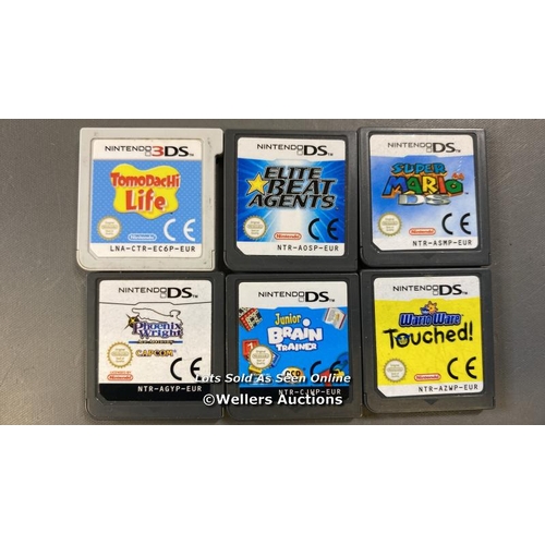 9692 - X6 NINTENDO DS GAME CARDS INCL. SUPER MARIO DS, TOMODACHI LIFE, ELITE BEATS AGENTS, PHOENIX WRIGHT, ... 