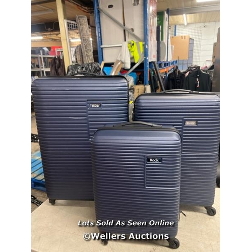 2243 - ROCK PACIFIC 3 PIECE HARDSIDE LUGGAGE SET / SIGNS OF USE / APPEARS IN GOOD CONDITION / SLIGHT DAMAGE... 