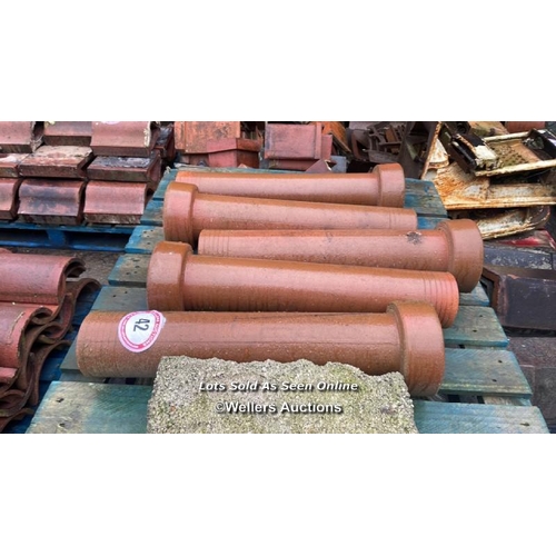 42 - FOUR TERRACOTTA DRAIN PIPES, EACH 68.5CM (L) X 19CM (DIA)