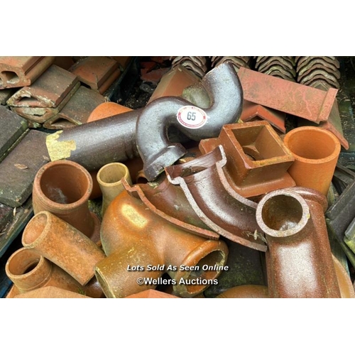 65 - LARGE QUANTITY OF GLAZED TERRACOTTA PIPE FITTINGS, MIXED SIZES & STYLES