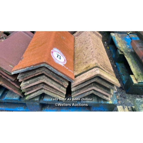 73 - MIXED PALLET OF APPROX. 40X RED RIDGE ROOF TILES, MOSTLY 17