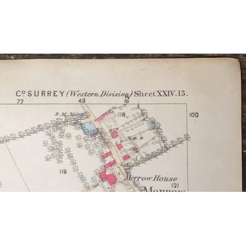 28 - A large 25 inches to 1 mile scale map of Guildford, surveyed in 1827, 202.5cm x 134.5cm opened, fold... 