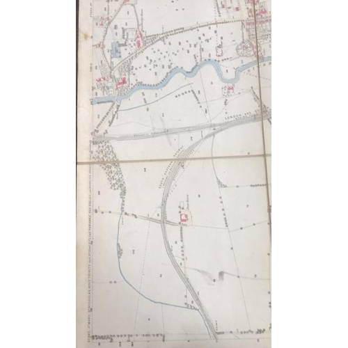 28 - A large 25 inches to 1 mile scale map of Guildford, surveyed in 1827, 202.5cm x 134.5cm opened, fold... 