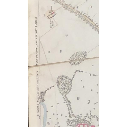 28 - A large 25 inches to 1 mile scale map of Guildford, surveyed in 1827, 202.5cm x 134.5cm opened, fold... 