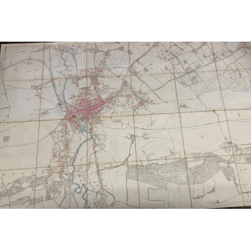 28 - A large 25 inches to 1 mile scale map of Guildford, surveyed in 1827, 202.5cm x 134.5cm opened, fold... 