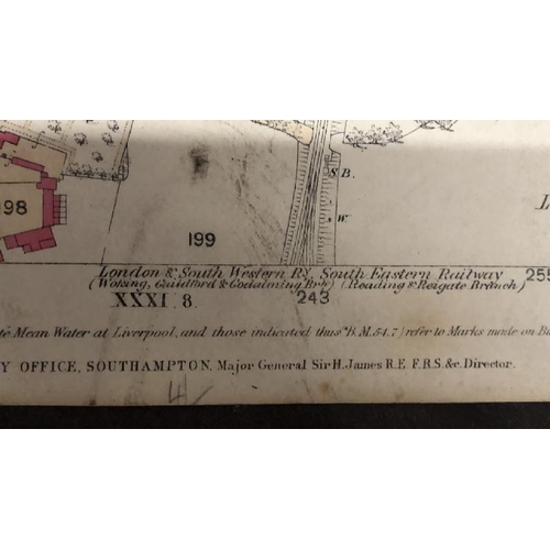 28 - A large 25 inches to 1 mile scale map of Guildford, surveyed in 1827, 202.5cm x 134.5cm opened, fold... 