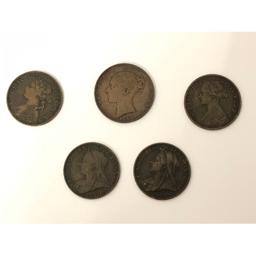 41 - Five Queen Victoria coins dated 1840, 1879, 1862, 1898 and 1900 with five Edward VII coins / AN9