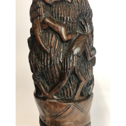 23 - African art carved wooden bust of a lady with figures in her hair, 40cm high / AN4