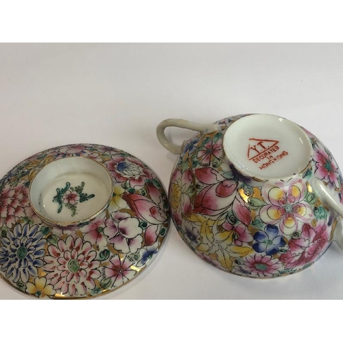 7 - Collection of vintage oriental ceramics including Japanese tea cups with lids, small Chinese bowls, ... 