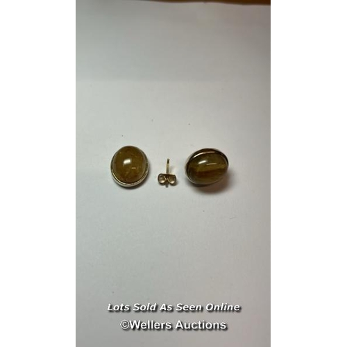 170 - Rutilated quartz stud earings in white metal stamped as 925 for silver. Dimensions 14mm x 12mm / SF