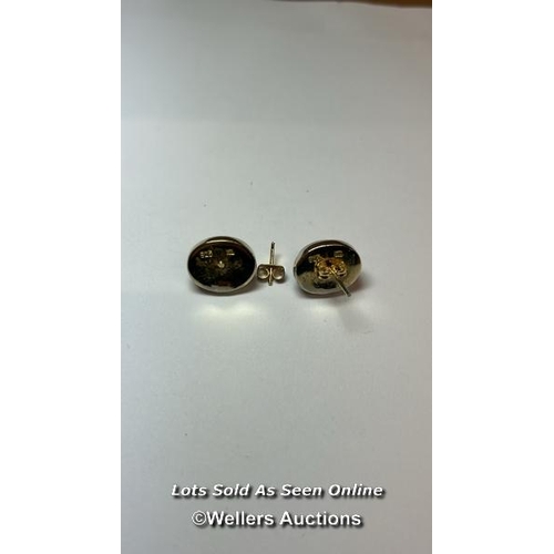 170 - Rutilated quartz stud earings in white metal stamped as 925 for silver. Dimensions 14mm x 12mm / SF