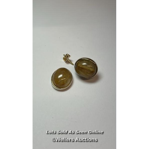 170 - Rutilated quartz stud earings in white metal stamped as 925 for silver. Dimensions 14mm x 12mm / SF