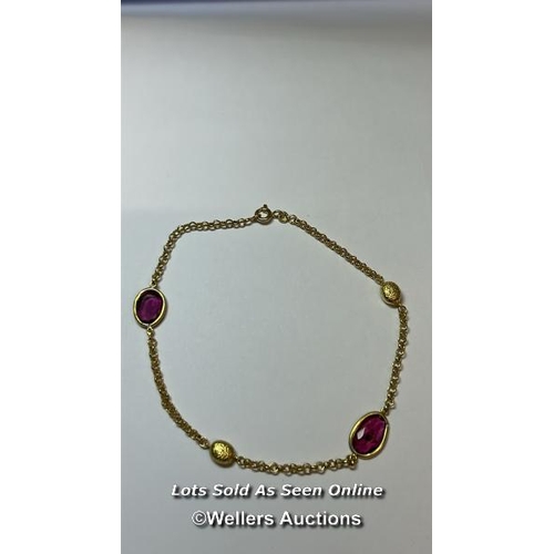 182 - Gold plated pink tourmaline anklet/bracelet. Length 22cm. / SF