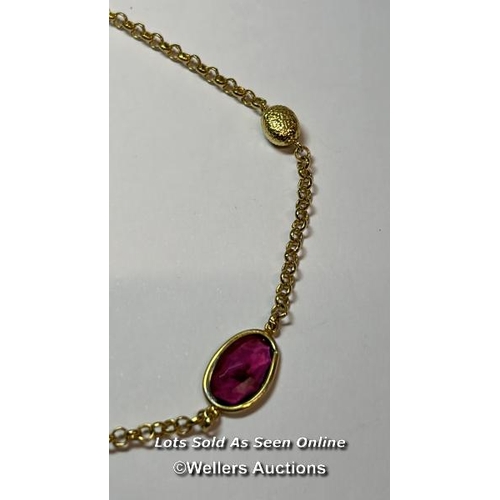 182 - Gold plated pink tourmaline anklet/bracelet. Length 22cm. / SF