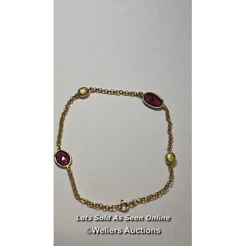 182 - Gold plated pink tourmaline anklet/bracelet. Length 22cm. / SF