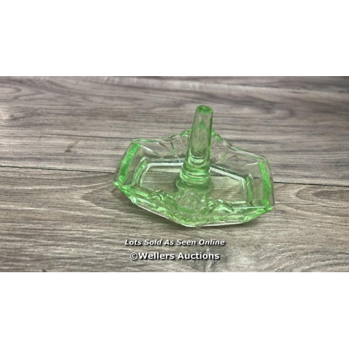 8238 - ANTIQUE VICTORIAN ART DECO URANIUM GLASS VASELINE RING HOLDER TRINKET DISH