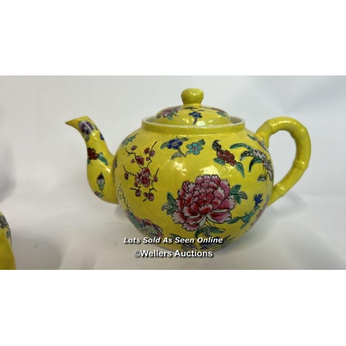 62 - Vintage Chinese fourty five piece tea service, hand painted yellow with flowers / AN13