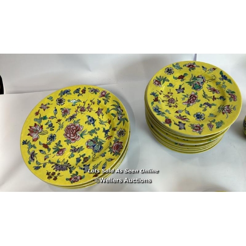 62 - Vintage Chinese fourty five piece tea service, hand painted yellow with flowers / AN13