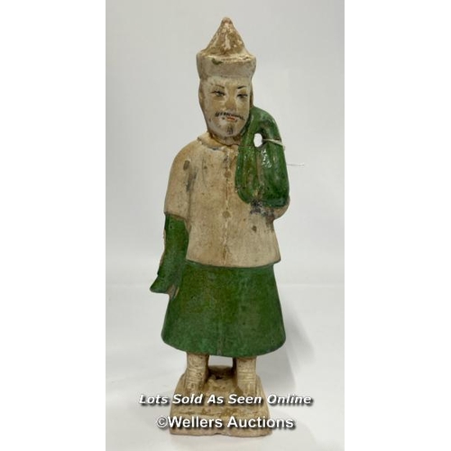 63 - Chinese pottery part glazed figure, 26cm high / AN13