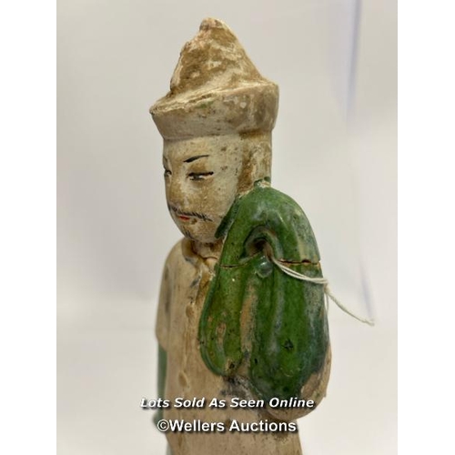 63 - Chinese pottery part glazed figure, 26cm high / AN13