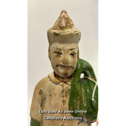 63 - Chinese pottery part glazed figure, 26cm high / AN13