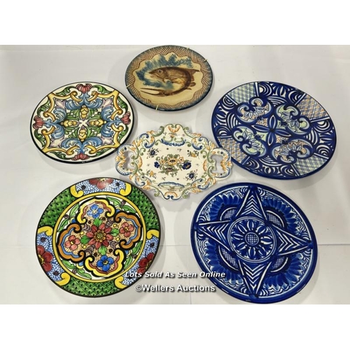 66 - Six decorative hand painted plates, largest 31cm diameter / AN13