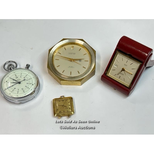 67 - Vintage Nero stop watch, two small clocks by Looping and a small travel alarm clock by Doxa (4) / AN... 