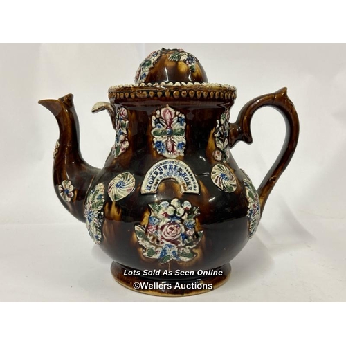 68 - Large vintage Barge Ware brown glazed tea pot, lid missing tea pot handle, 25cm high / AN13