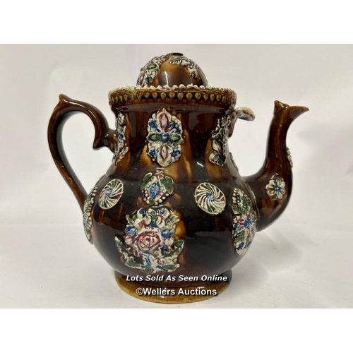 68 - Large vintage Barge Ware brown glazed tea pot, lid missing tea pot handle, 25cm high / AN13