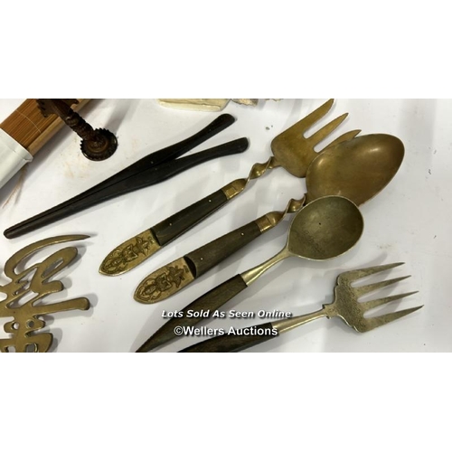 71 - Coral specimen, 27cm hig and assorted items to include brass cutlery /AN14