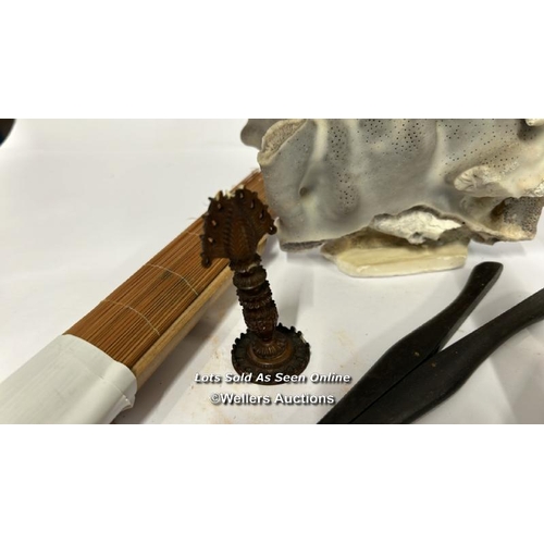 71 - Coral specimen, 27cm hig and assorted items to include brass cutlery /AN14