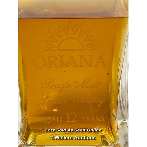 74 - Boxed Orians 12yr malt whisky, 70cl, unopened but some evaporation evident / AN15