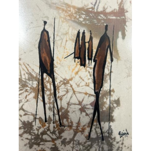 121 - Robin Anderson (1924-2012, Kenya) two batik on silk prints depicting Maasai fugures, 26x84cm & 22x30... 