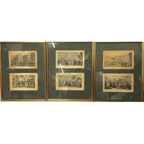 126 - Three framed sets of engravings by Sherwood Jones, each 23x14cm / AN58