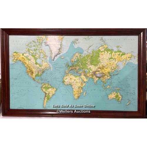 143 - A large vintage relief world map, possibly from a school, 120x69cm / AN31