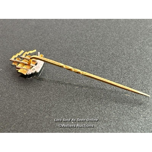 205 - 18ct gold ship stick pin, 5cm long / SF